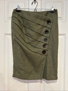 Anthropologie Eva Franco Olive Green Button-Detail Pencil Skirt